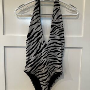 Pull&Bear Black and White Zebra Print bodysuit